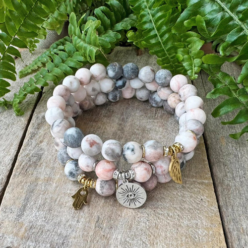 Charmi Rannekoru - Vaaleanpunainen Seepra Jaspis