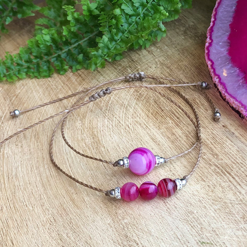 Säädettävä Rannekoru - Pinkki Akaatti