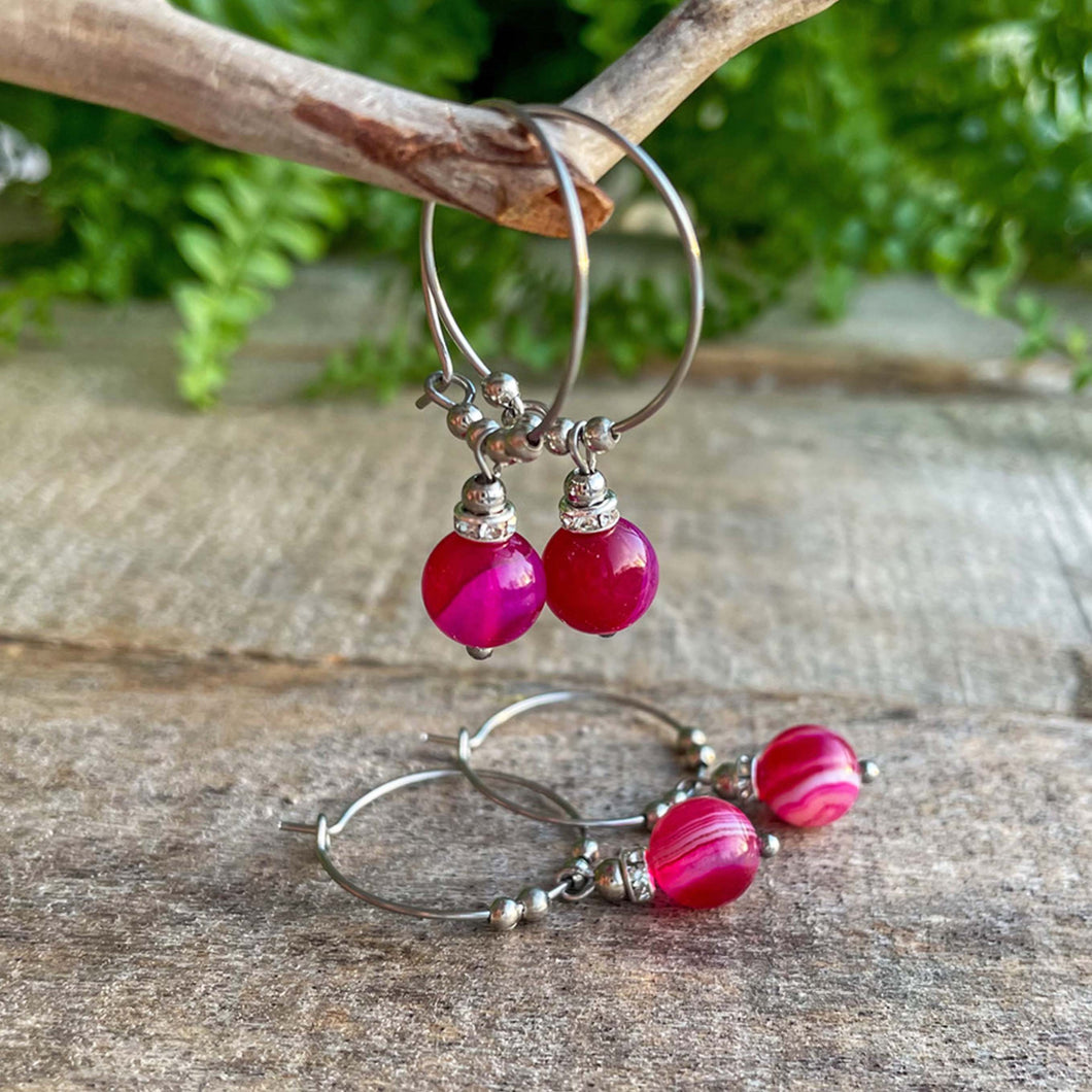 Korvakorut - Pinkki Akaatti